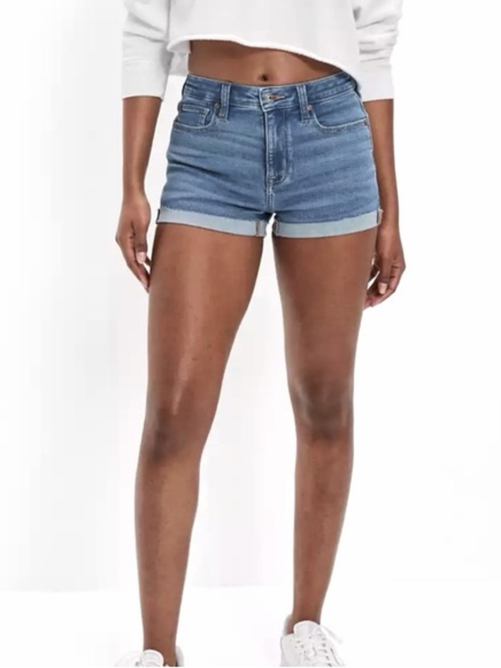 American Eagle Outfitters Mid-Rise Cuffed Denim Shorts - Light Blue